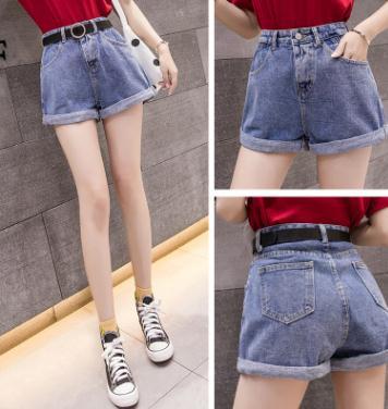 Fashionable curly wide-legged shorts for women in the Korean version of the new high-waist slim casual jeans hot pants trend in 