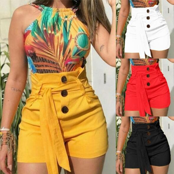 Summer sexy refreshing denim shorts women's shorts Slim fashion sexy high waist belt beach shorts