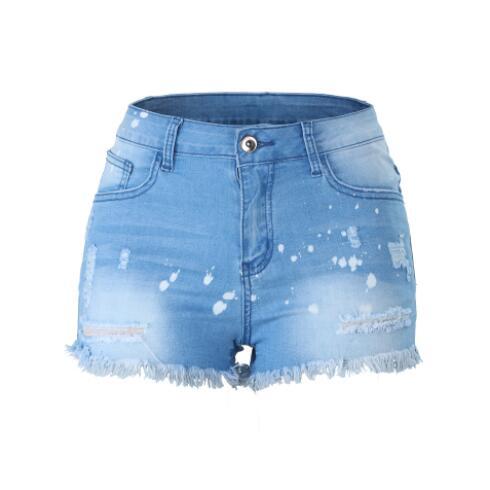 Brand designer Europe and America high quality ladies jeans button white washed tassel hole denim shorts