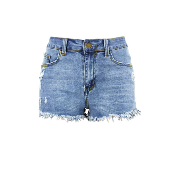 Fashion women's hand-broken buttons whitening casual shorts light hole tassels in the waist short jeans multiple pockets super hot pants