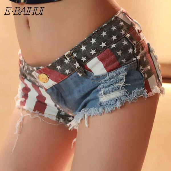 E-BAIHUI Woman Denim Shorts Summer Jeans Femme American Flag Denim Women Pantalon Women Skinny Jeans Women Sexy Shorts L454