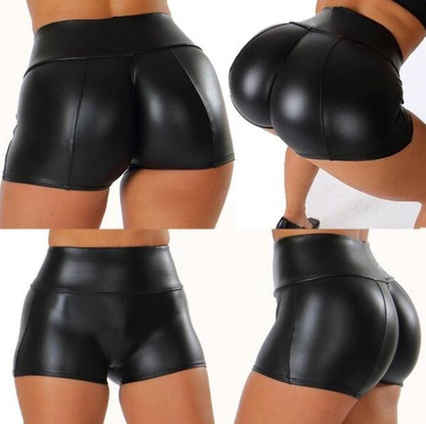 Women's Sexy PU Leather Hot Shorts Party Clubwear Slim Bottoms Booty Short Skinny Pants Trousers Stretchy High-Waisted black S-XXXL