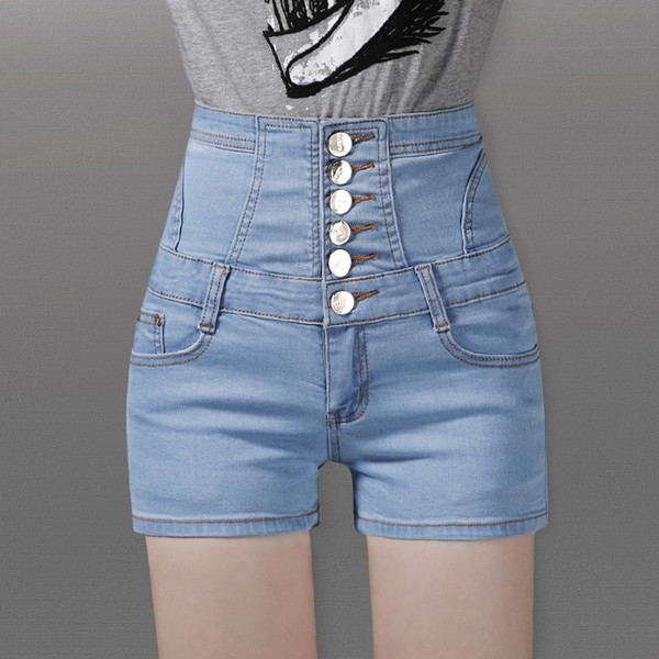 Women's sexy jean shorts 2019 korean large size fashion buttons pockets summer polyester personality women's high waist shorts