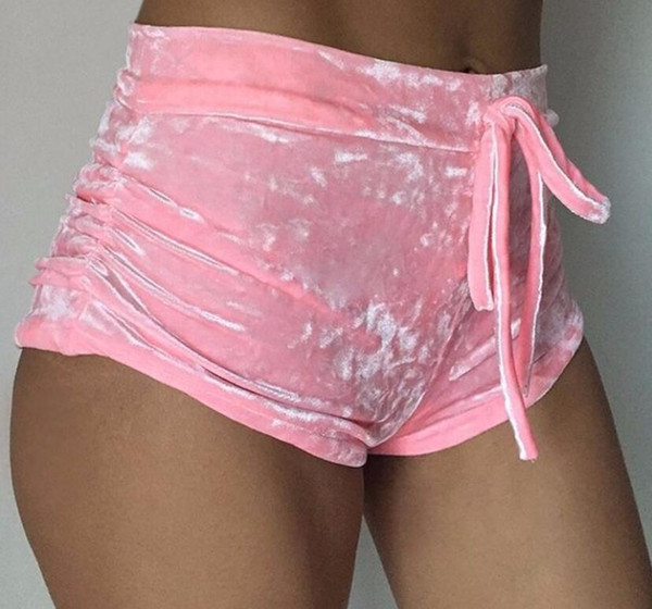 women velvet drawstring shorts plus size casual high waist winter sexy skinny booty shorts feminino