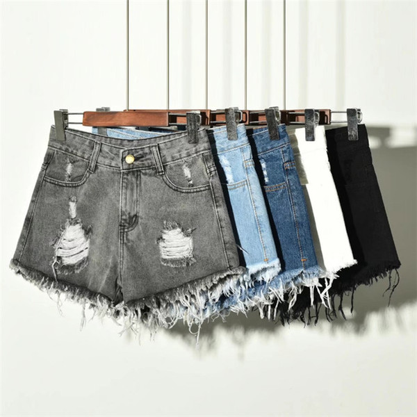 Sexy Women Denim Shorts Fashion Hole Wash Girl Pants High Waist Irregular Hem Old Raw Wide Leg Light Luxury Loose Brand Quality Pants