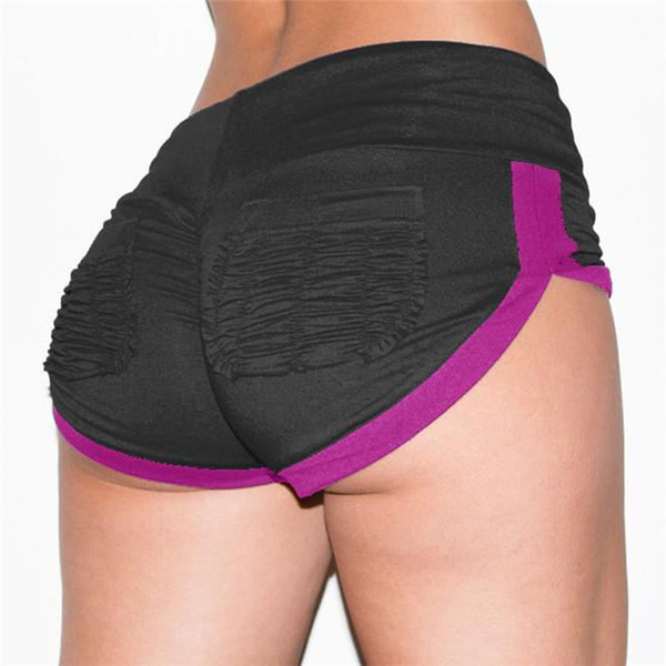 Women Yoga Hot Shorts Skinny Drape Sexy Sports Shorts Slim Running Contrast Color Short Pants New