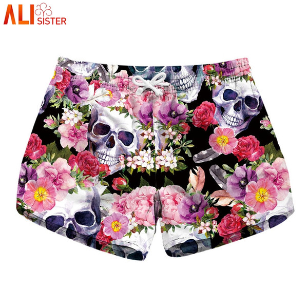 3d Print Floral Skull Summer Shorts Women Bottoms Casual Boho Beach Board Trunks Elastic High Waist Hotshorts Spodenki Damskie