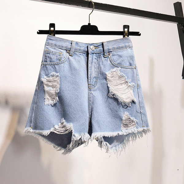 High Waist Denim Shorts 2019 Spring Summer Female Vintage Ripped Hole Solid Jeans Shorts For Women Ladies Plus Size