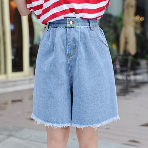 High Waist Denim Shorts Size 3XL Female Short Jeans for Women Half Long Summer Ladies Hot Shorts Solid Tassel Denim Shorts S190423