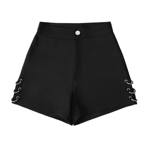 Summer Black Split Shorts For Women Loose Rings Decoration Fashion Shorts Female Y19041901