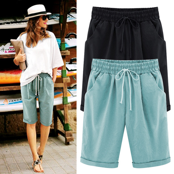 Shorts Women Hot Summer Drawstring Waistband Chino Shorts Pantalones Cortos Mujer Short Femme Plus Size M-6XL Bermuda Feminina