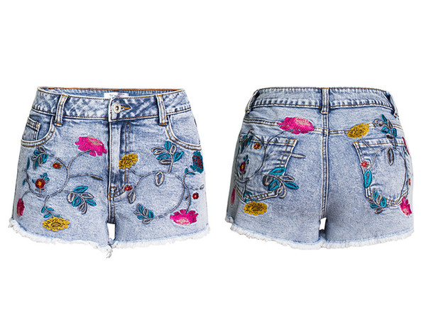 2019 New Denim Shorts Jeans Women Embroidered three-dimensional embroidery New Summer Fashion casual Ladies Mid waist Waist Sexy Mini Shorts