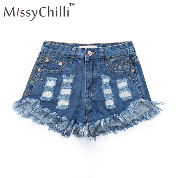 MissyChilli Rivet high waist large size casual shorts Women's black sexy denim jeans shorts Female summer fitness party bottoms