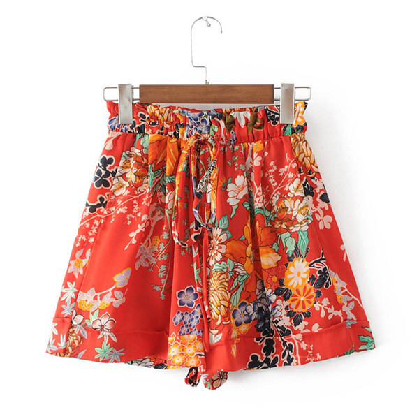 Shegetit Vintage Floral Print Mini Shorts Women Ladies Pleated Casual Chiffon Women Shorts Adjustable Drawstring Elastic Waist