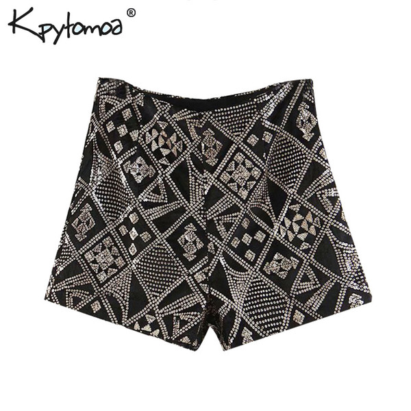 Vintage Chic velvet Sequin Shorts Women 2019 Fashion High Waist Side Zipper Streetwear Short Trousers Casual Pantalones Cortos