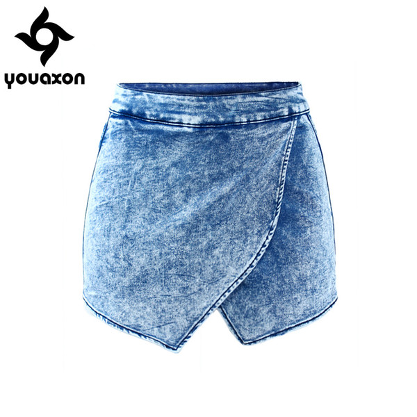 1892 Youaxon Women`s Fldas Y Shorts High Waist Acid Wash Denim Short Pants For Women Jeans Skort