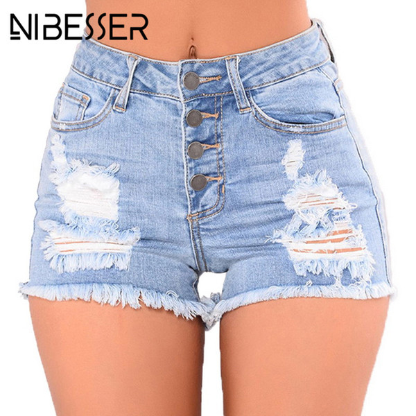 NIBESSER Short Jeans Fashion High Waist Denim Shorts Women 2018 Fashion Hole Ripped Summer Tassel Streetwear Femme Super Shorts