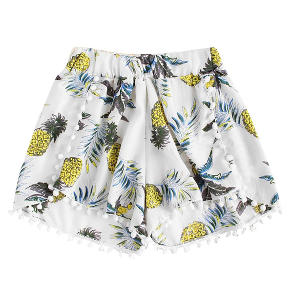 Womens Pineapple Printing Mid Waist Loose Shorts Elastic Waist Shorts Polyester Women' summer harajuku #52220