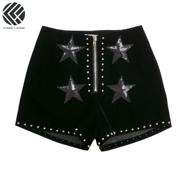 2019 New High Quality Women Fashion Korea Style Plus Large Size Rivet Button Star Appliques Chamois Leather Skinny Chic Shorts