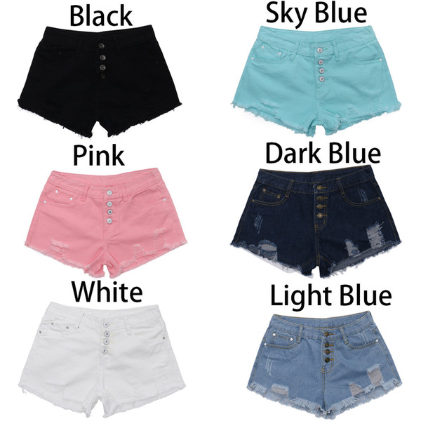 Women fashion 5 colors High Waist Buckled Hole Denim shorts feminino Thin Wild Edging Hot trouser ropa verano mujer