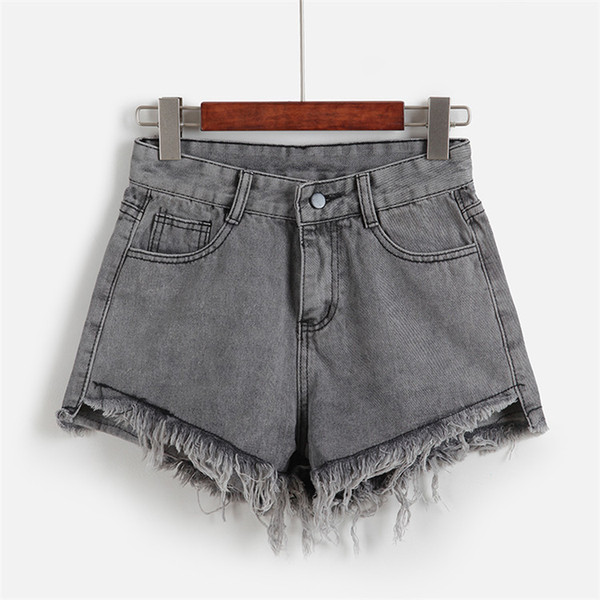 2019 New Summer Woman Vintage Denim Shorts Solid Fringed Slim Fit Pocket Jeans Shorts Girl Beach Seaside Hot Short Pants