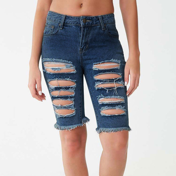 Women spodenki damskie Sexy Solid High Waist Jeans Hole Button Pocket Slim Tassel Pirate Shorts women's denim shorts