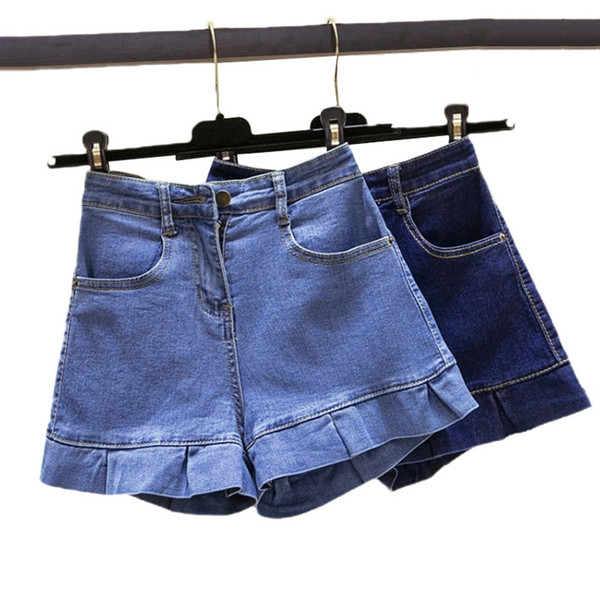 Summer Denim Shorts Female 2019 New Loose Thin Student Girl Shorts Ruffled Wild High Waist Elasticity Ladies Denim WIN881