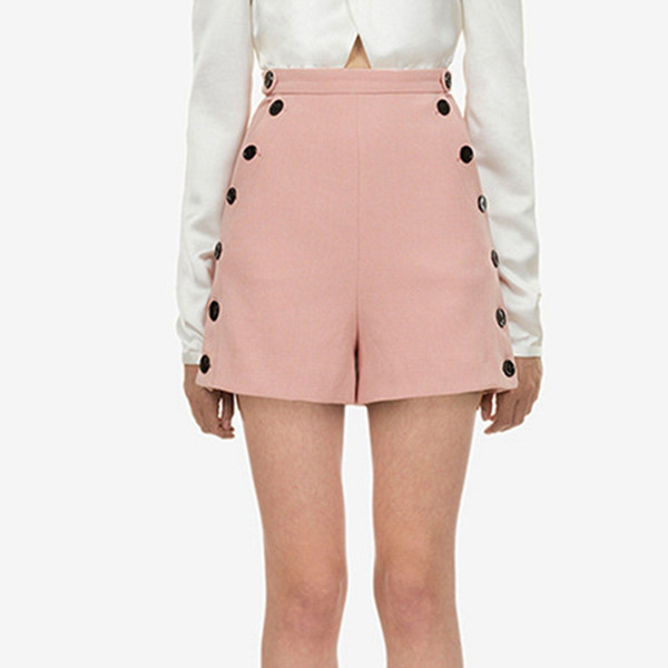Self Portrait Mini Shorts Designer Office Women Pink Button Shorts 2018