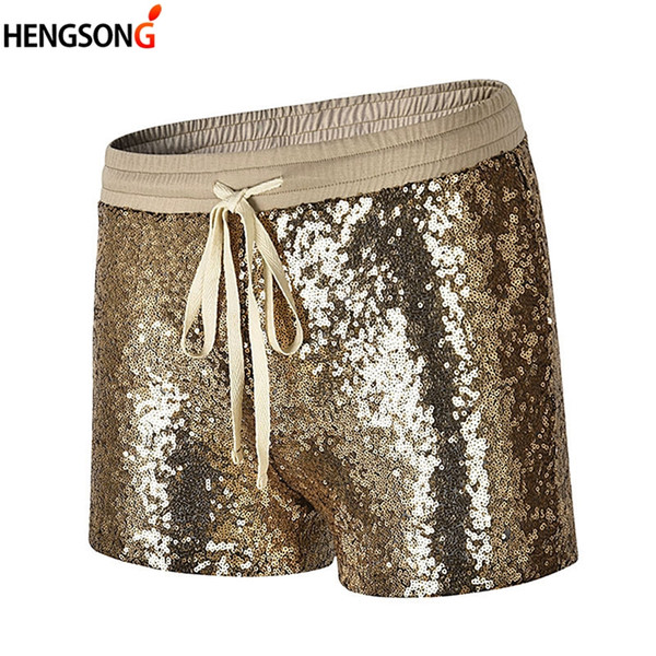 Women's Casual Shorts Summer Short Pants Drawstring Elastic Waist Dancing Shorts Gold 2018 New Fashion Sexy Club Sequined