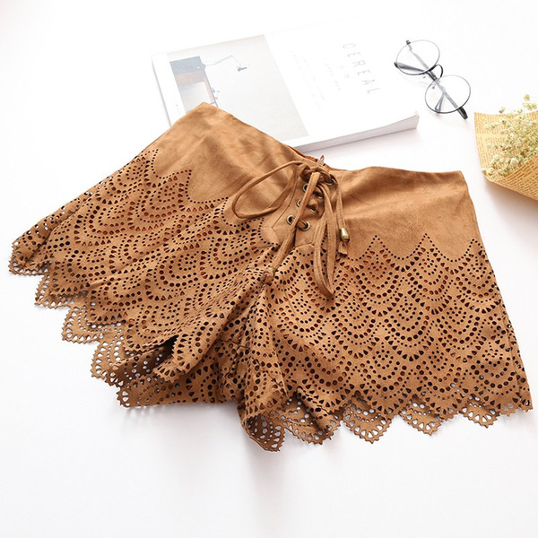 New Summer Women Lace Shorts crochet white color female fringed edge Fashion shorts beautiful