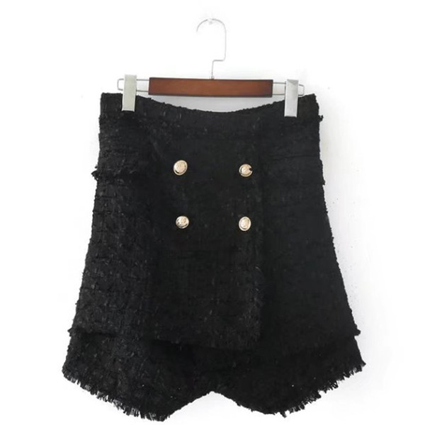 Tweed Elegant Button Black Shorts Women High Waisted Stretch Shorts Sexy Korean Fashion Womens Summer Skort Clothing 50K127