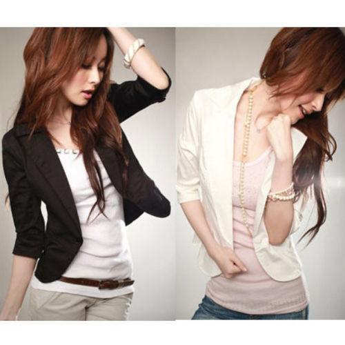 Wholesale-Women's Sexy 3/4 Sleeve One Button Small Suit Short Jacket Blazer Size S-XXXL