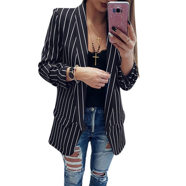 Ladies Blazer Black White Striped Sexy Casual Suit Long Sleeve Women Jacket women's blazer Female Feminine Autumn W2