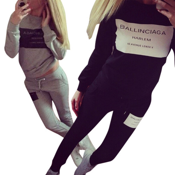 2 Pieces Set Women Tracksuit Plaid Sweatshirt + Pants Trousers Casual Suit Sweat S3