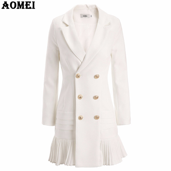 New Fashion Suit Women Blazer Workwear White With Ruffle Office Ladies Long Blaser Clothing Fall Golden Button Spring Winter Top