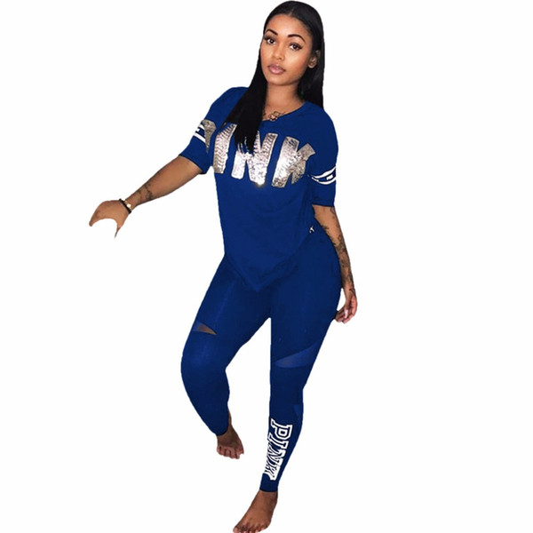 5 COLORS Fashion sexy women casual letter patchwork two pieces suits casual nightclub party tracksuit