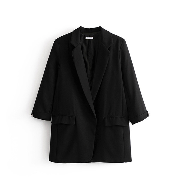 RZIV 2018 spring coat women blazers and jackets solid color blazers & suits leisure suit beaded decoration long section coat
