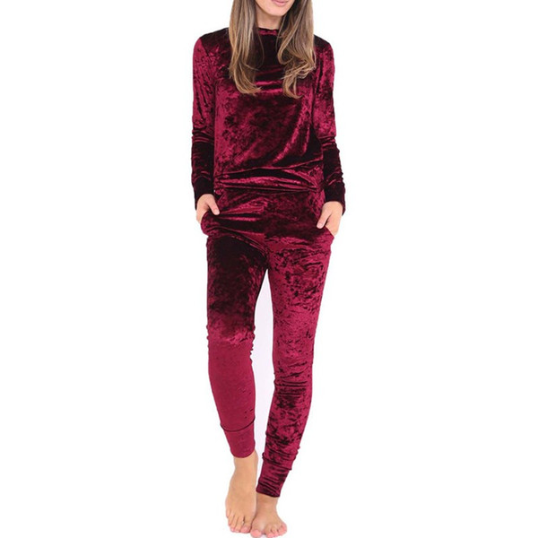 2017 New Fashion Velvet Tracksuit Shining Colors Sportwear Warm Winter Sweat Suits Women 2 Piece Set Pants Suit Hoodies Pullover