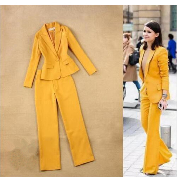 womens formal wear pantsuits Yellow Women Ladies Custom Made Business Office Tuxedos Formal Work Wear Suits
