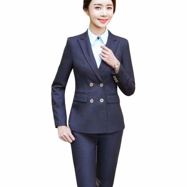 2018 new women pant suits for office lady full sleeve eleblazer with button two piece set women suits