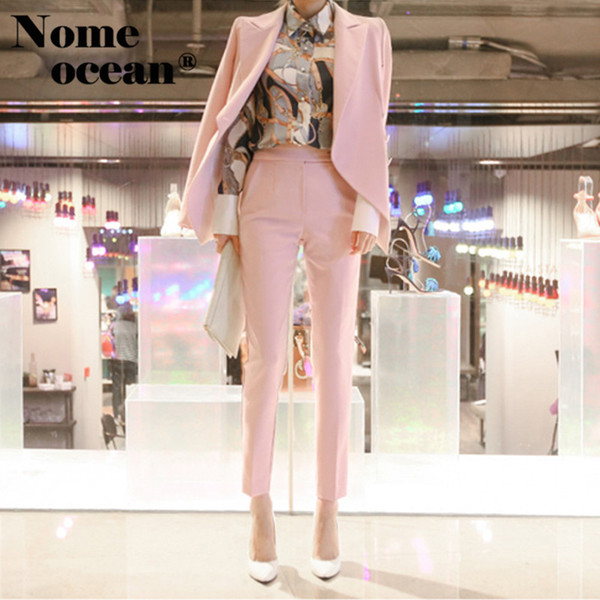 Fashion Women's Suit Jacket and Pants Two Pieces Formal Suit Shrug Shoulder Oblique Button Blazer Suits Slim OL Suits M18050704