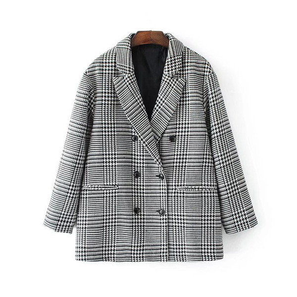 Bella Philosophy 2018 Spring Plaid Check Houndstooth Women Casual Outwear Double Breasted OL workwear Blazer female Coat