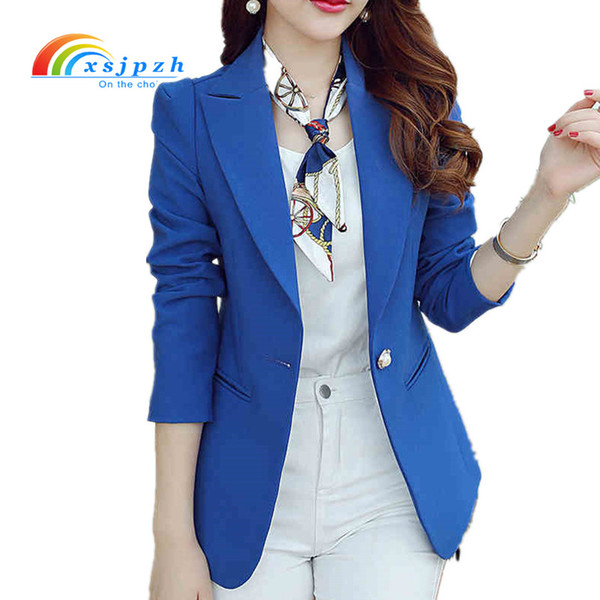 XSJPZH 2017 New Blazers Jackets For Women Royal Blue Blazer Candy Color Slim Suit Long Sleeve Feminino Chaquetas Mujer YX107
