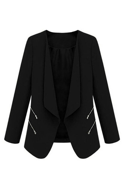 NEW Vintage Women Basic Slim Suit Foldable Blazer Slim Fit Jacket Cardigan Outwear Black