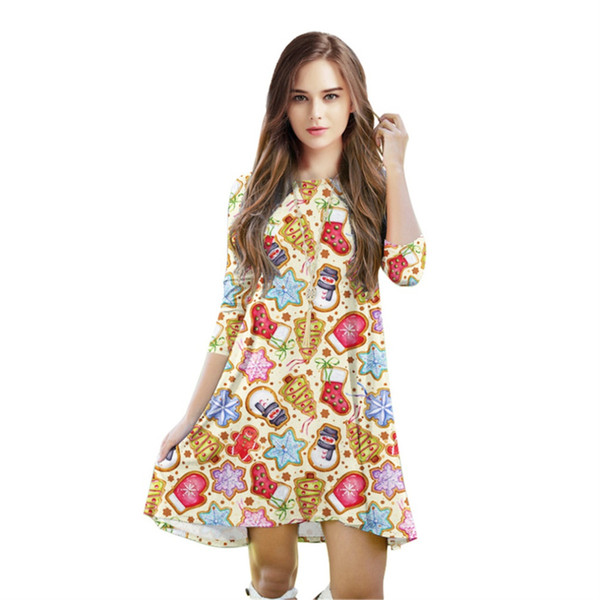 New Fashion Women Summer Dress Casual Seven Point Sleeve Printted Bronzing Dresses Loose Plus Size Long T Shirts Vestidos