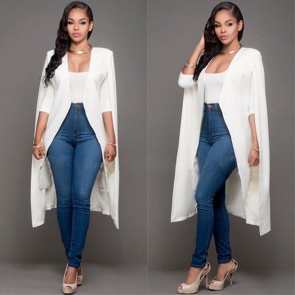 Women's spring and autumn new personality solid color long section large cloak blazer