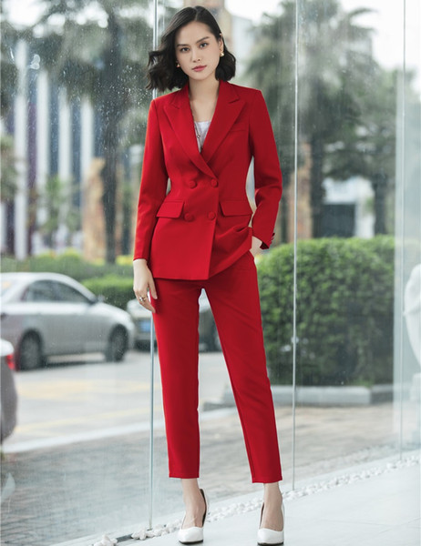 High Quality Fiber Fashion Red Blazer Women Business Suits with Pant and Jacket Set Ladies Work Wear Uniform Clothes OL Styles