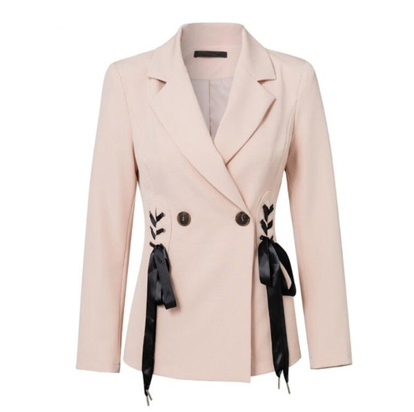 Autumn OL Double Breasted Suit Coat Elegant Side Tie Up Cool Winter Outwear V Neck Short Coat Office Lady