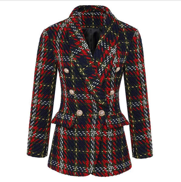 New Fashion Popular Line And Plaid Knitting Weaving Full Sleeve Polyester Double Breasted High Quality Blazers