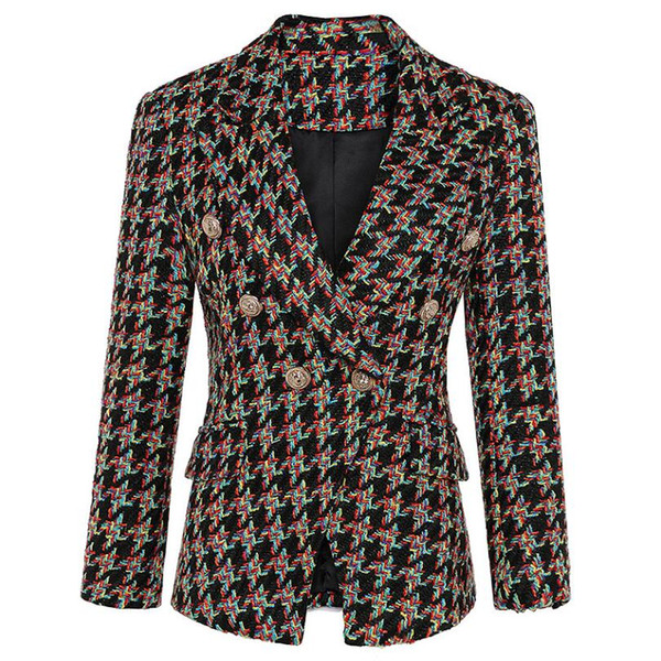 High Quality New Design Blazer Women Long Sleeve Woolen Coats Double Gold Buttons Blazers Outer Jacket Coat Female XL